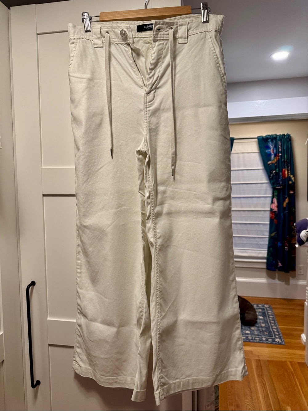 Hudson Jeans Off-White Wide Leg Drawstring Pants